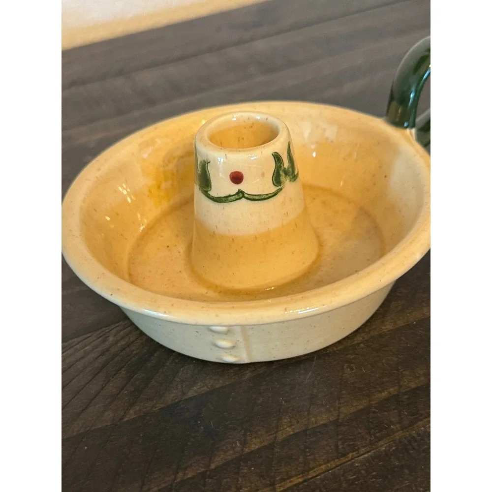 Metlox Poppytrail Ceramic Chamberstick Candle Holder Vintage Cream Green Vine